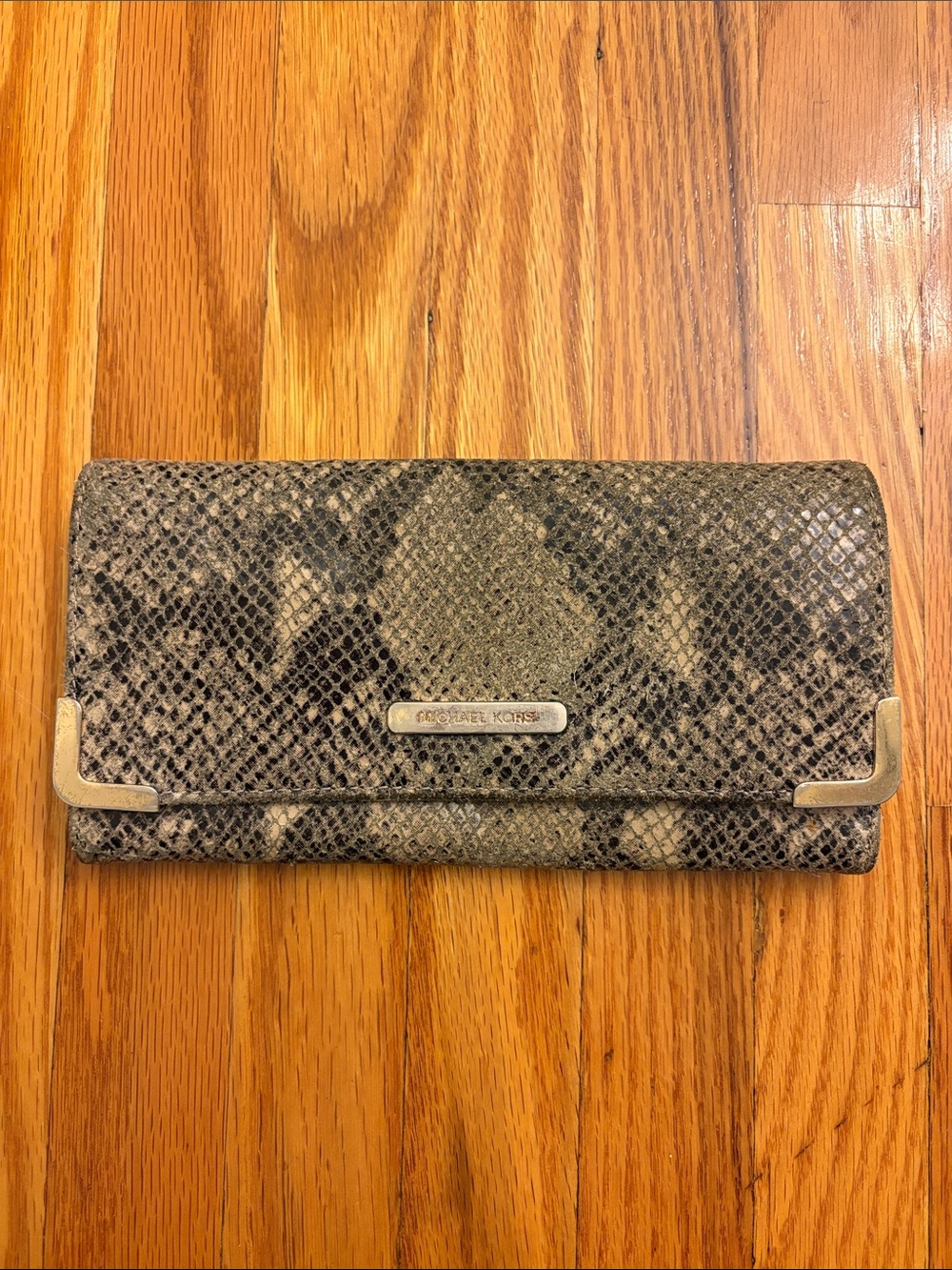 Michael Kors Snake-Print Continental Wallet in Gray and Black